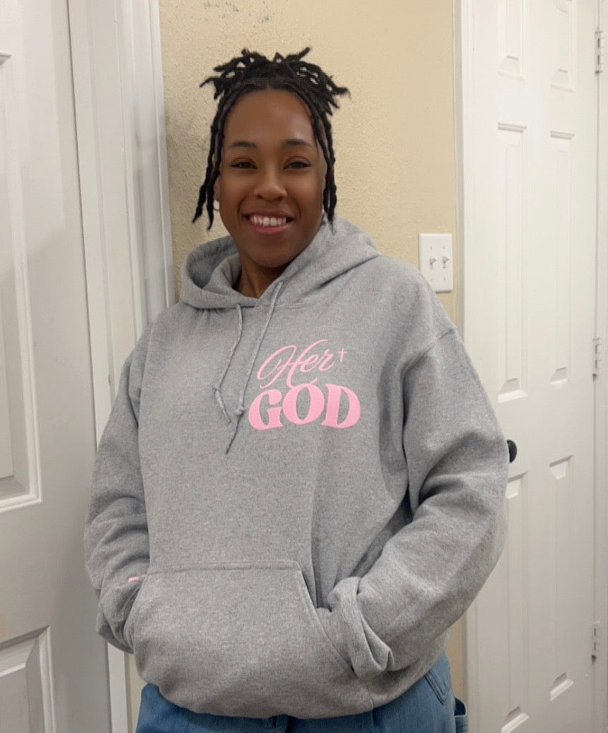 Gray Her+ GOD Hoodies