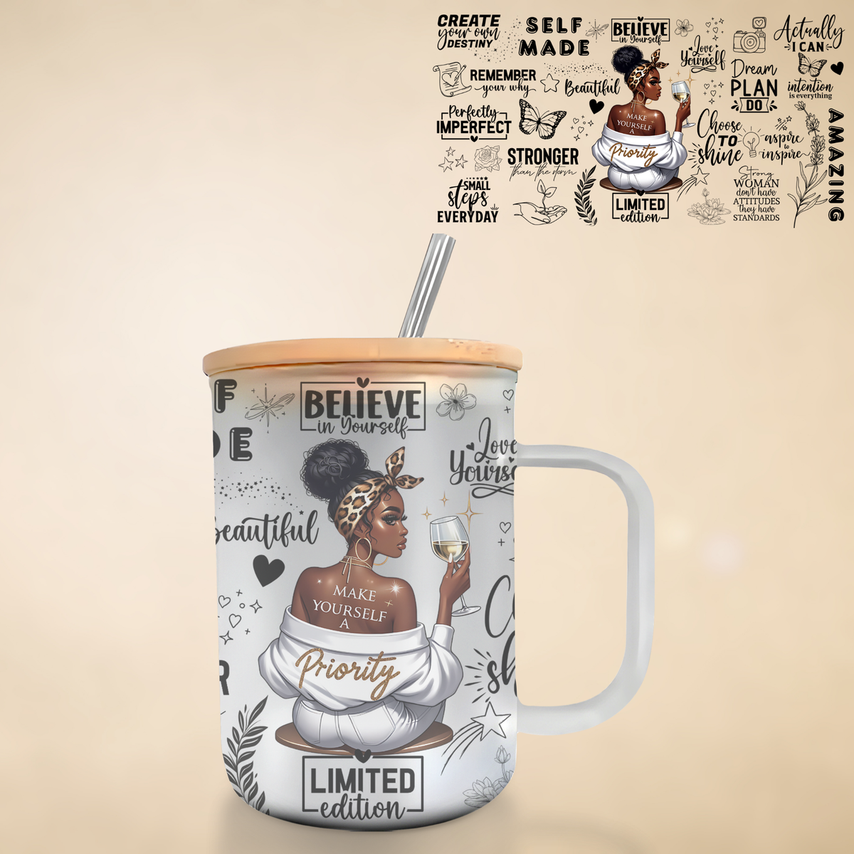 Black Woman Affirmations 17 oz Frosted Mug
