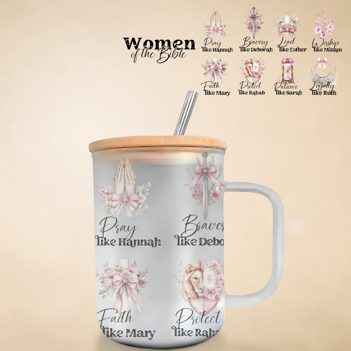Women of the Bible 17 oz Frosted Glass Mug