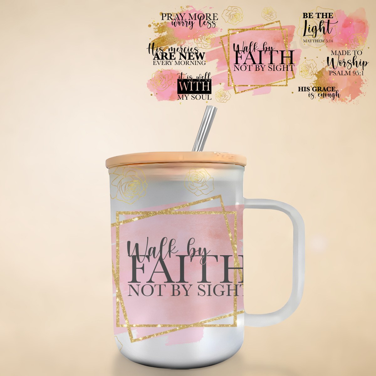Walk by Faith 17 oz Frosted Glass Mug