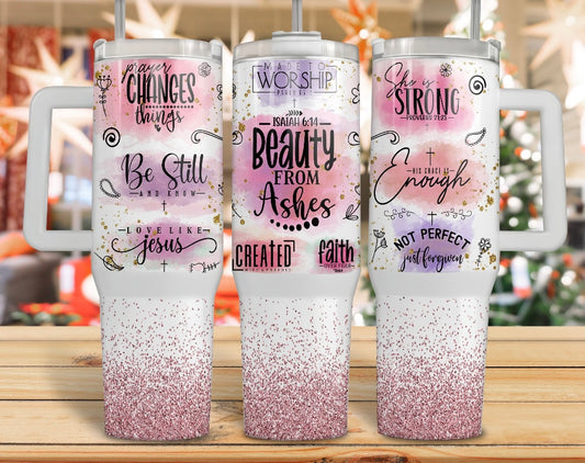 Beauty from Ashes Tumbler, 40 oz tumbler with handle